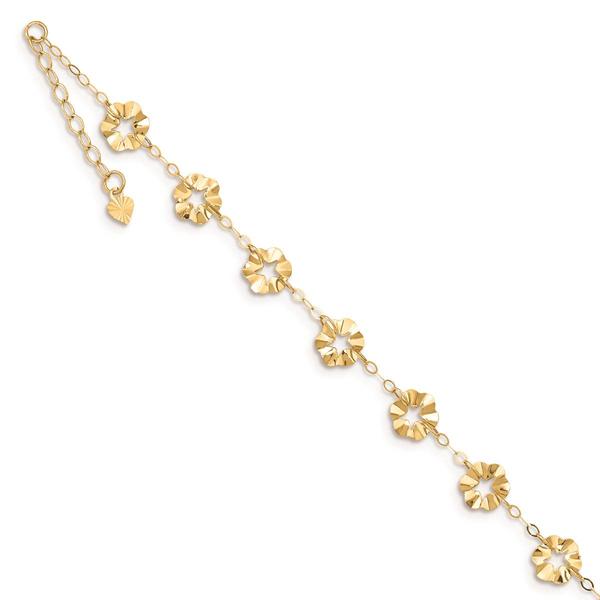 Gold Classics(tm) 14kt. Gold Adjustable Flower 9in. Anklet