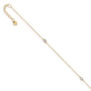 Gold Classics(tm) 14kt. Gold Two-Tone Mirror Bead 9in. Anklet