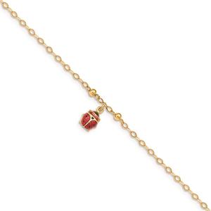 Gold Classics(tm) 14kt. Gold Adjustable Enameled Ladybug 9in. Anklet