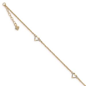Gold Classics(tm) 14kt. Gold Diamond Cut Hearts 9in. Anklet