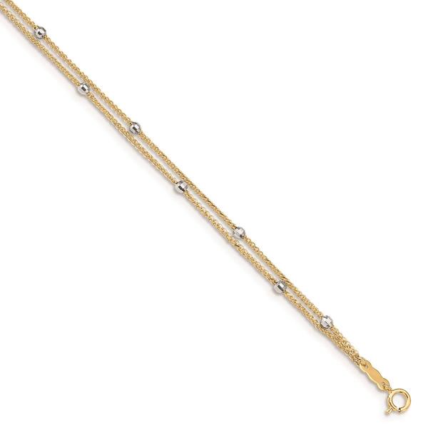 Gold Classics(tm) 14kt. Two-Tone 2 Strand Spiga Mirror Beads Anklet