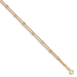 Gold Classics(tm) 14kt. Two-Tone 2 Strand Spiga Mirror Beads Anklet