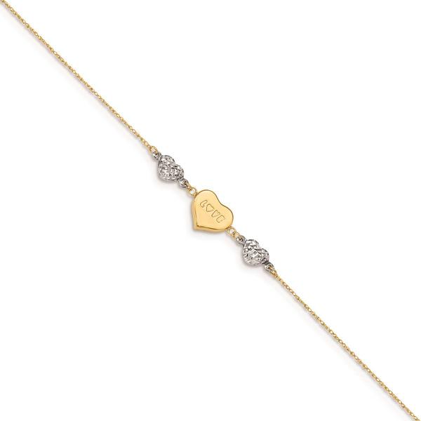 Gold Classics(tm) 14kt. Gold Two-Tone Puffed Heart Love 9in. Anklet