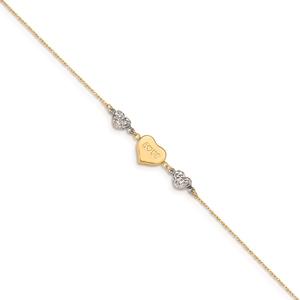 Gold Classics(tm) 14kt. Gold Two-Tone Puffed Heart Love 9in. Anklet