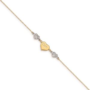 Gold Classics(tm) 14kt. Gold-Two-Tone Puffed Hearts MOM 9in. Anklet