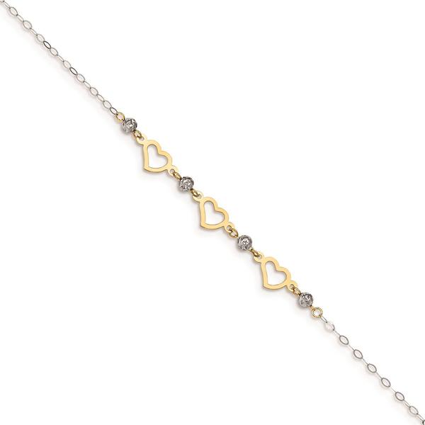 Gold Classics(tm) 14kt. Two-Tone Oval Link Beads & Heart 9in. Anklet
