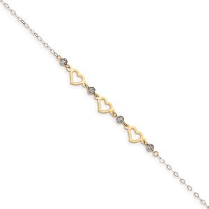 Gold Classics(tm) 14kt. Two-Tone Oval Link Beads & Heart 9in. Anklet