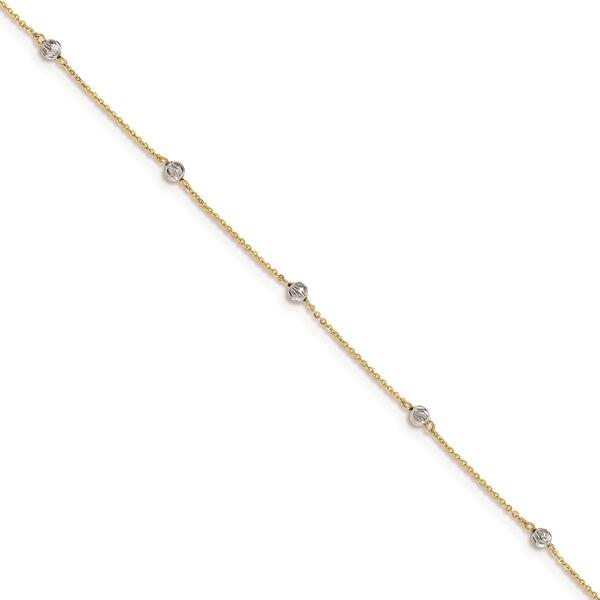Gold Classics(tm) 14kt. Gold Two-Tone Beaded 9in. Anklet