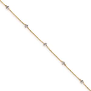 Gold Classics(tm) 14kt. Gold Two-Tone Beaded 9in. Anklet