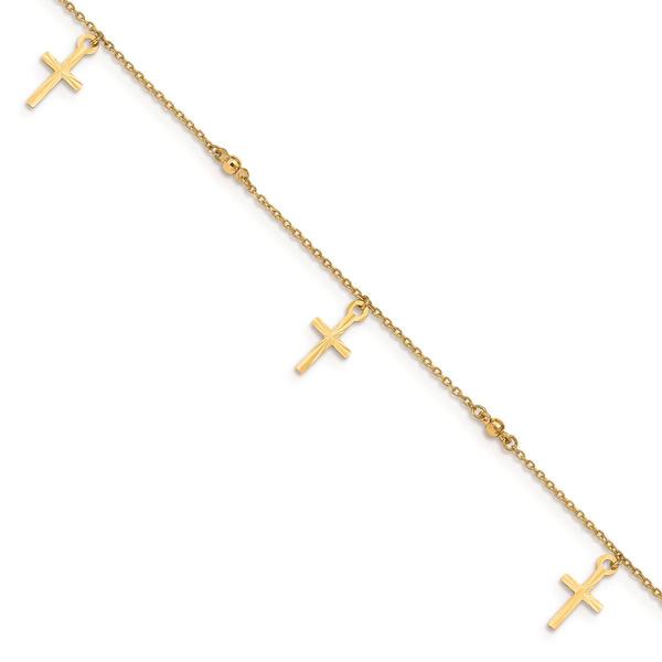 Gold Classics(tm) 14kt. Gold Polished & Textured Cross 9in. Anklet