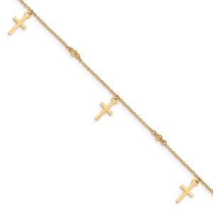 Gold Classics(tm) 14kt. Gold Polished & Textured Cross 9in. Anklet