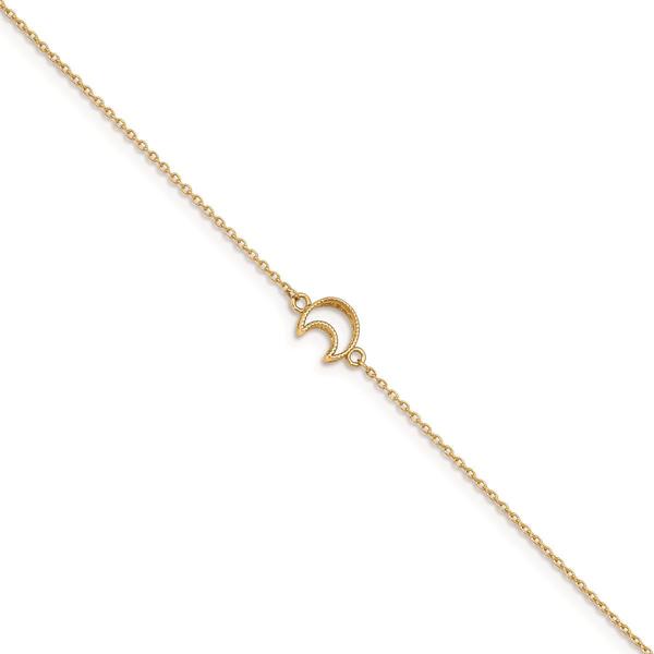 Gold Classics(tm) 14kt. Gold Textured & Polished Moon 9in. Anklet