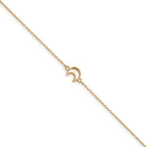 Gold Classics(tm) 14kt. Gold Textured & Polished Moon 9in. Anklet
