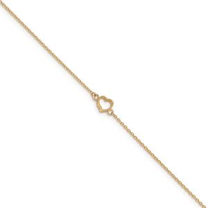 Gold Classics(tm) 14kt. Gold Textured & Polished Heart 9in. Anklet