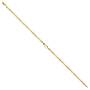 14kt. Gold Polished Open Heart 10in. Anklet alternate view
