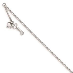 Gold Classics(tm) 14kt. White Gold Polished Heart Key 9in. Anklet