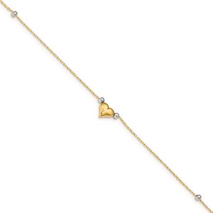Gold Classics(tm) 14kt. Two-Tone Polished Puffed Heart Beaded Anklet