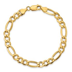 Mens Gold Classics(tm) 7.3mm. 14kt. Semi Solid Figaro Chain Bracelet