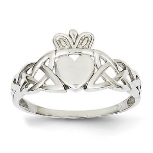 Mens Gold Classics(tm) 14kt. Cut Out White Gold Claddagh Ring