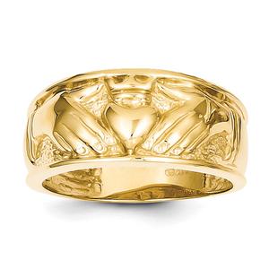 Mens Gold Classics(tm) Mens 14kt. Polished Claddagh Band Ring
