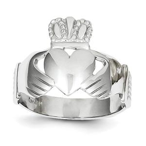 Mens Gold Classics(tm) 14kt. Flat White Gold Claddagh Ring
