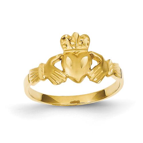 Gold Classics(tm) 14kt. Satin & Diamond Cut Claddagh Ring