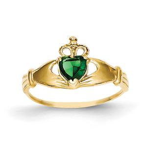 Gold Classics(tm) Green CZ Claddagh Ring