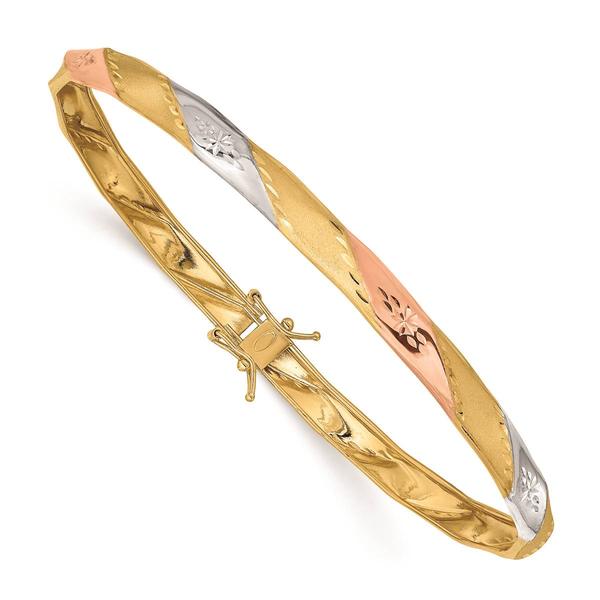 Gold Classics(tm) 14kt. Gold/ White & Rose Rhodium Satin Flex Bangle