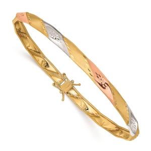 Gold Classics(tm) 14kt. Gold/ White & Rose Rhodium Satin Flex Bangle