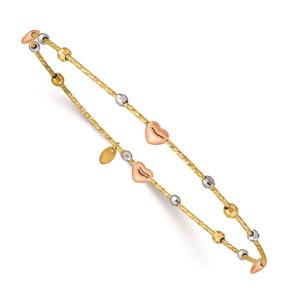 Gold Classics(tm) 14kt. Tri-Color Heart Diamond-Cut Slip-On Bangle