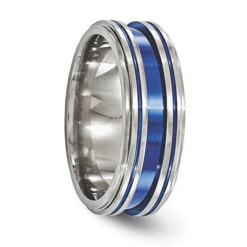 Mens Edward Mirell Titanium Grooved Anodized 8mm Band