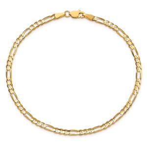 Mens Gold Classics(tm) 3mm. 14kt. Concave Open Figaro Chain Bracelet