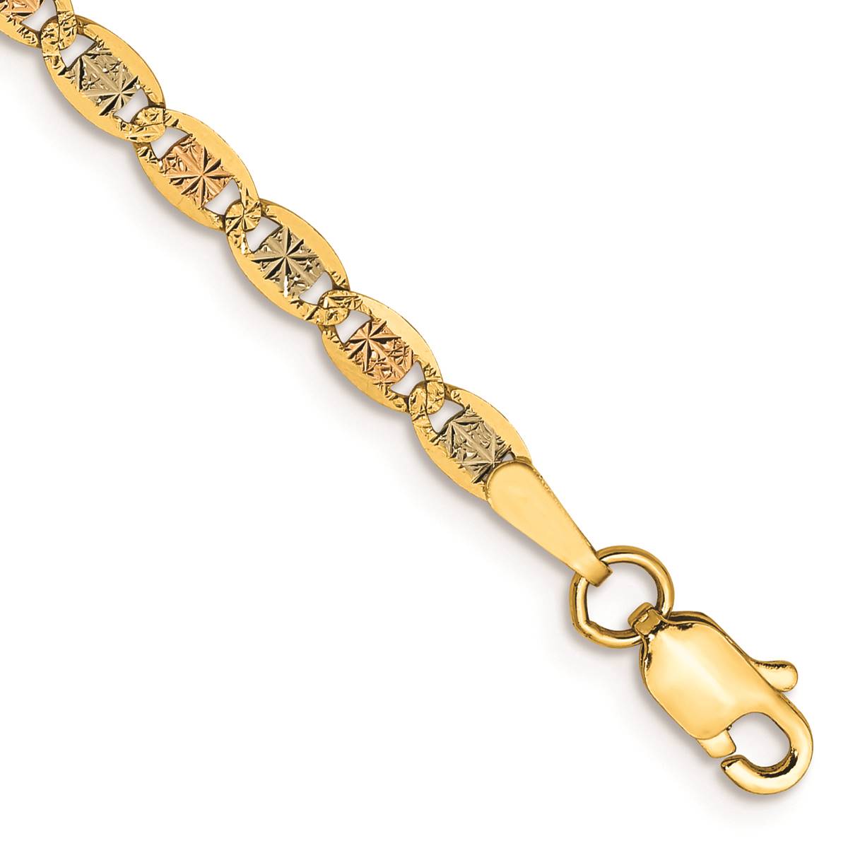 Mens Gold Classics(tm) 2.75mm. 14kt. Tri-Color Valentino Bracelet