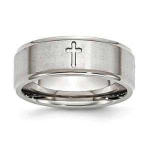 Mens Gentlemen's Classics(tm) Stainless Steel Ridged Edge Cross Band