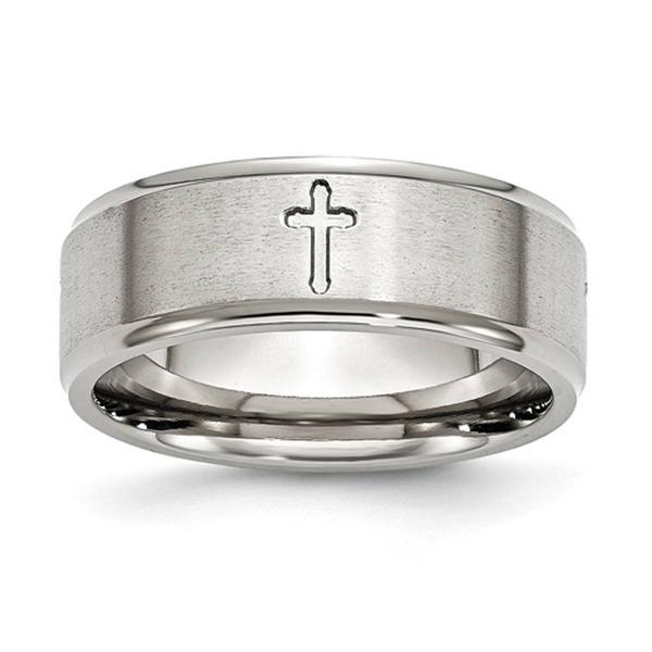 Mens Gentlemen's Classics(tm) Stainless Steel Ridged Edge Cross Band