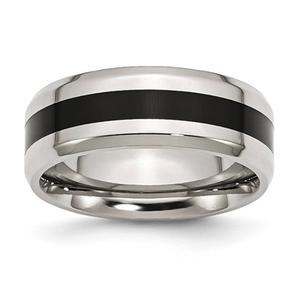 Mens Gentlemen's Classics(tm) Black Enamel & Beveled Edge 8mm Band