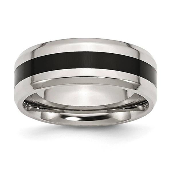 Mens Gentlemen's Classics(tm) Black Enamel & Beveled Edge 8mm Band