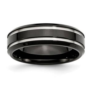 Mens Gentlemen's Classics(tm) Grooved Black IP-Plated 7mm Band