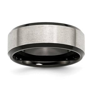 Mens Gentlemen's Classics(tm) Beveled Edge & Black Plated 8mm Band