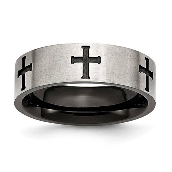 Mens Gentlemen's Classics(tm) Black IP-Plated Cross 7mm Wedding Band