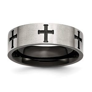 Mens Gentlemen's Classics(tm) Black IP-Plated Cross 7mm Wedding Band