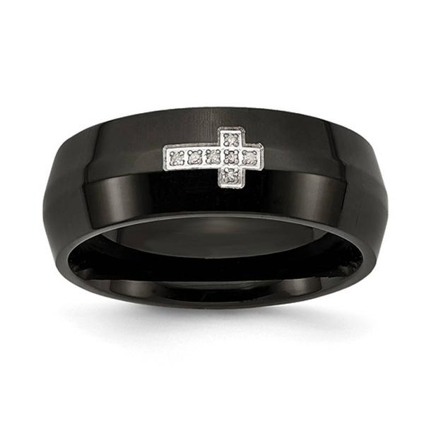 Mens Gentlemen's Classics(tm) Black IP-Plated Diamond Cross Band