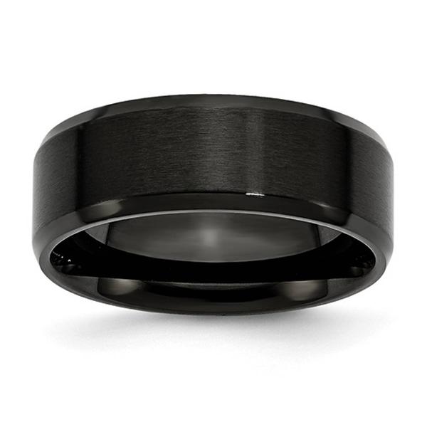 Mens Gentlemen's Classics(tm) Black IP and Beveled Edge Wedding Band