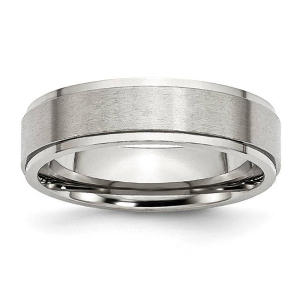 Mens Gentlemen's Classics(tm) 6mm Steel Ridged Edge Wedding Band
