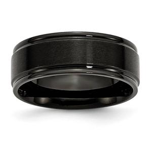 Mens Gentlemen's Classics(tm) 8mm Black Plated & Brushed Flat Band