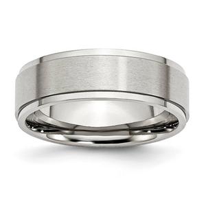 Mens Gentlemen's Classics(tm) Stainless Steel Ridged Edge 7mm Band