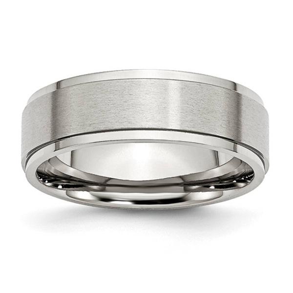 Mens Gentlemen's Classics(tm) Stainless Steel Ridged Edge 7mm Band