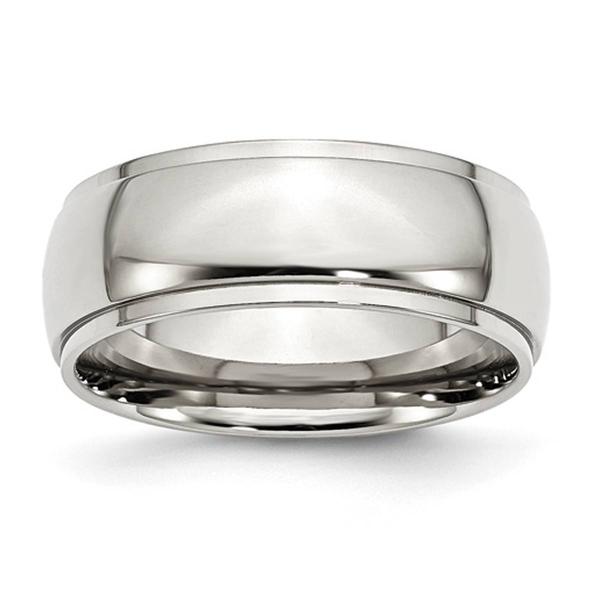 Mens Gentlemen's Classics(tm) Polished 8mm Silver & Ridged Edge Band