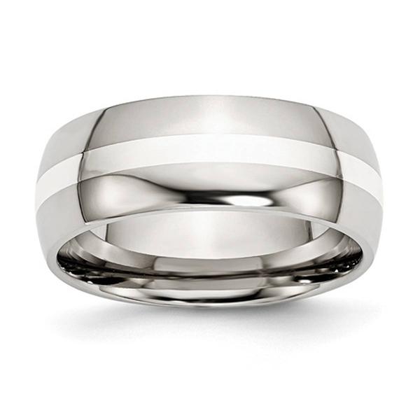 Mens Gentlemen's Classics(tm) 8mm Sterling Silver Inlay Wedding Band