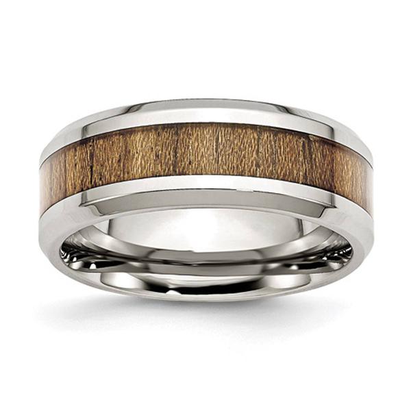 Mens Gentlemen's Classics(tm) Stainless Steel & Wooden Inlay Band